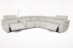 Mor Furniture Imperial 6 Piece 2 Power Sectional In Blanca Light Gray Leather