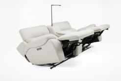 Mor Furniture Imperial 2 Power Console Loveseat In Blanca Light Gray Leather