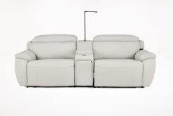 Mor Furniture Imperial 2 Power Console Loveseat In Blanca Light Gray Leather