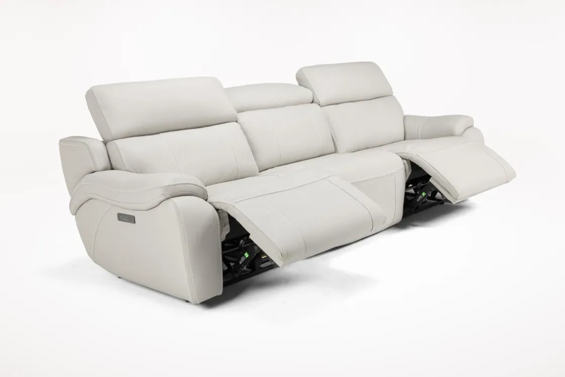 Mor Furniture Imperial 2 Power Sofa & Loveseat In Blanca Light Gray Leather