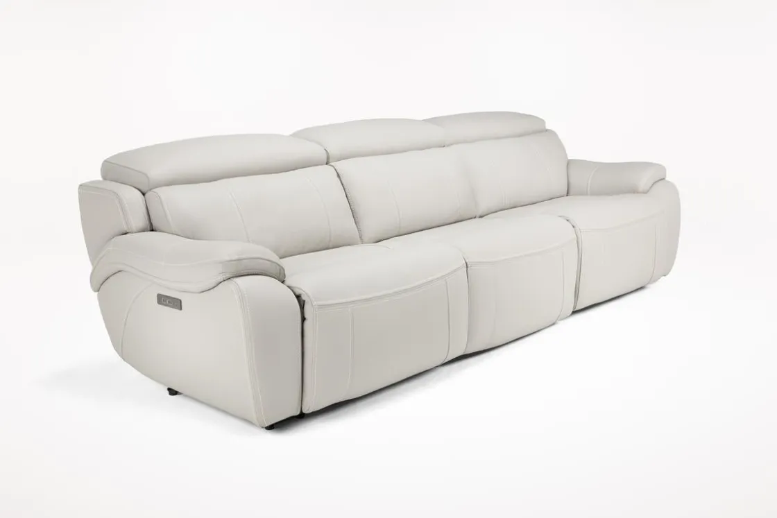 Mor Furniture Imperial 2 Power Sofa In Blanca Light Gray Leather