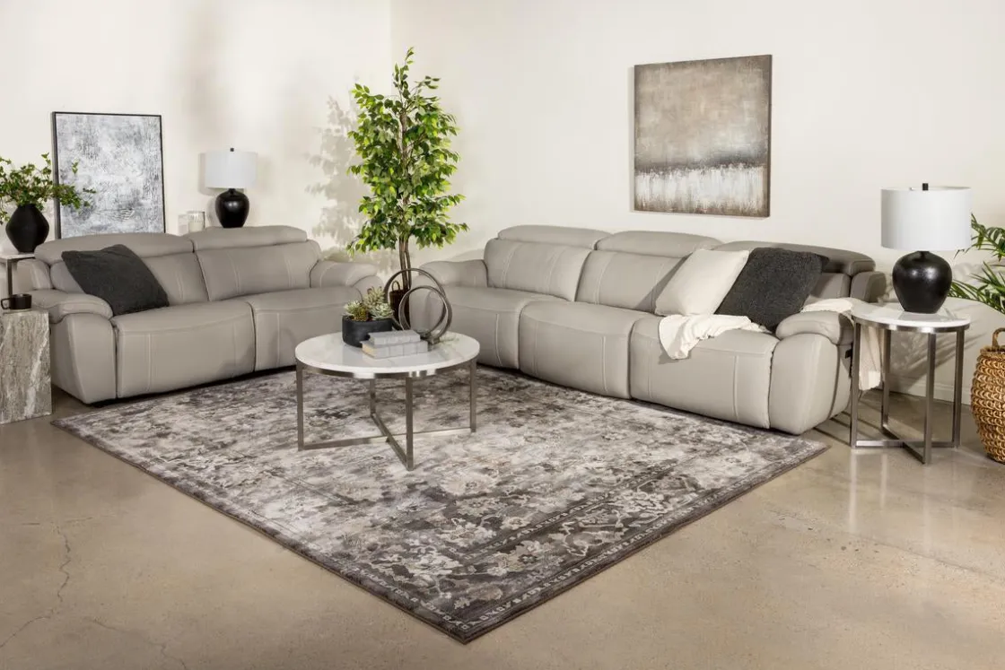 Mor Furniture Imperial 2 Power Sofa In Blanca Light Gray Leather