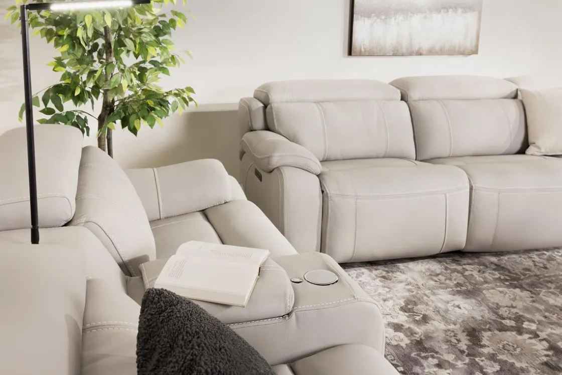 Mor Furniture Imperial 2 Power Sofa In Blanca Light Gray Leather