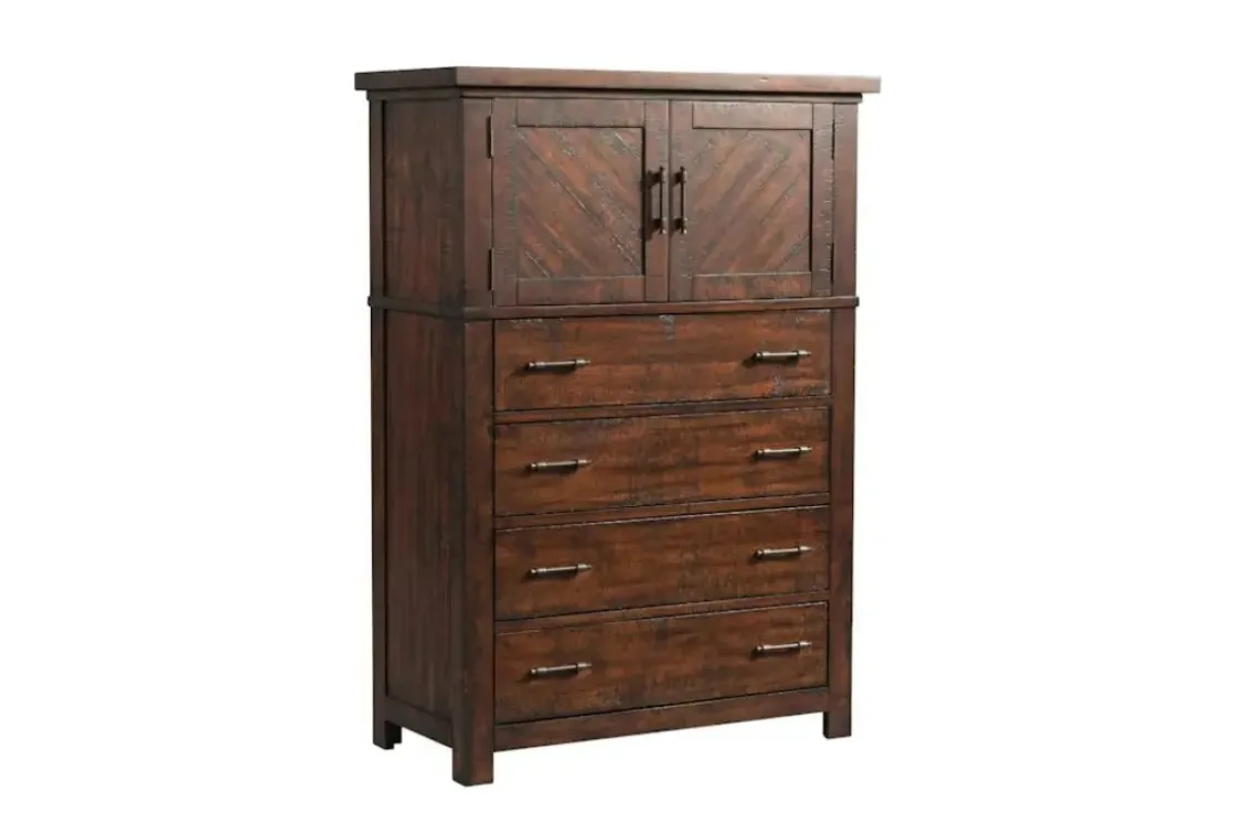 Mor Furniture Jax Storage Bed, Dresser, Mirror, Nightstand & Chest In Cherry, Queen