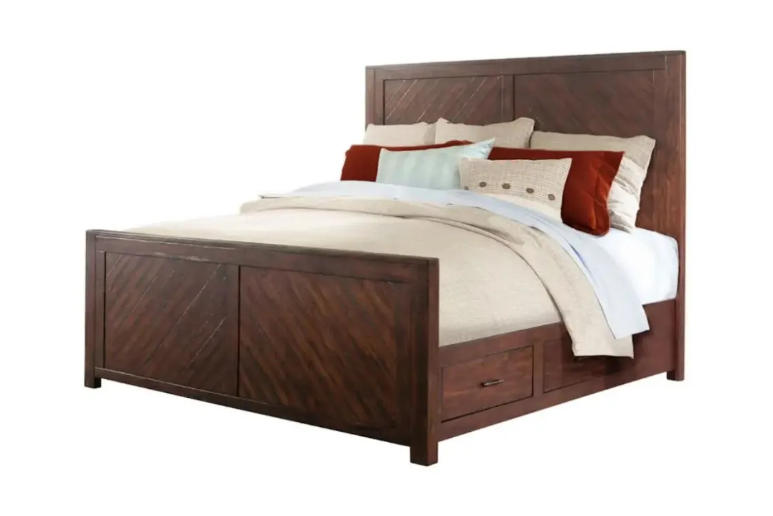 Mor Furniture Jax Storage Bed, Dresser, Mirror, Nightstand & Chest In Cherry, Queen