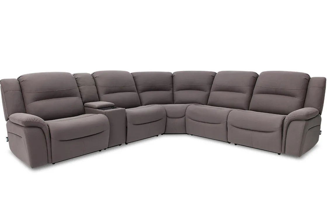 Mor Furniture Jaxon 6 Piece 2 Power Sectional With 2 Power Armless Recliner In Mushroom