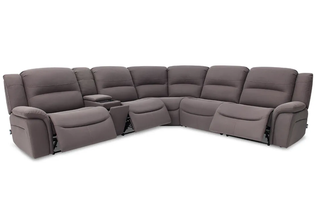Mor Furniture Jaxon 6 Piece 2 Power Sectional With 2 Power Armless Recliner In Mushroom