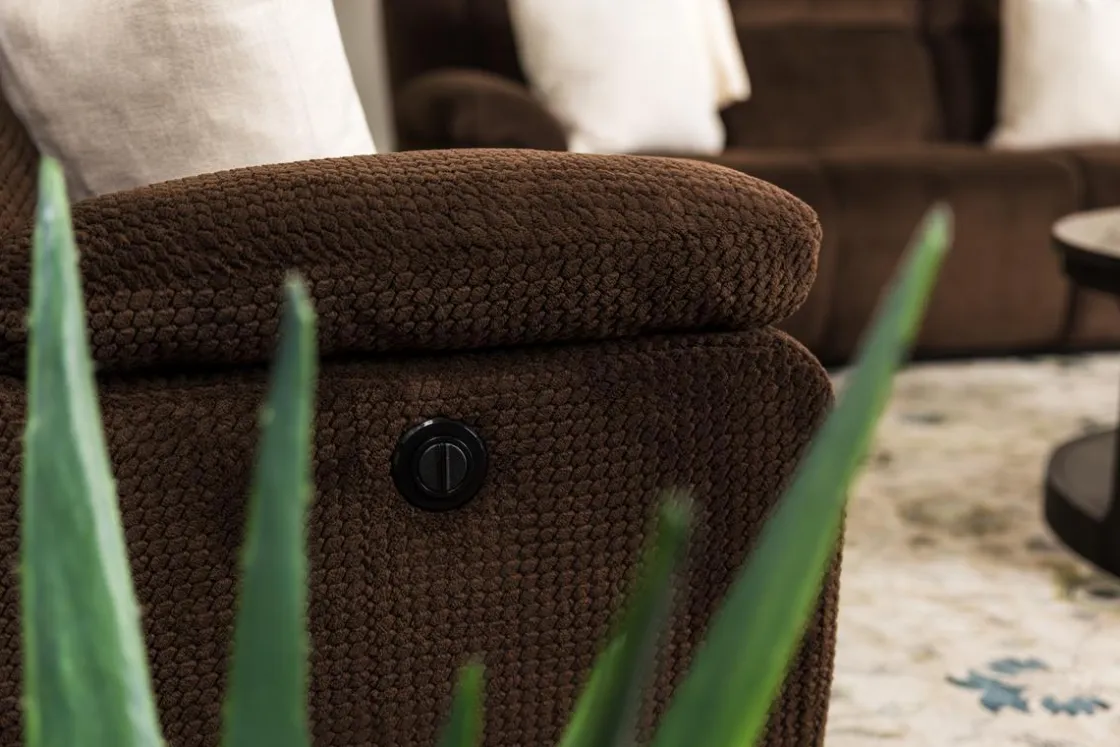 Mor Furniture Jayne Power Sofa W/ Drop Down Table In Brown