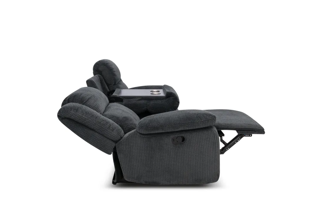Mor Furniture Jayne Reclining Sofa W/ Drop Down Table In Charcoal
