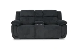 Mor Furniture Jayne Reclining Sofa W/ Drop Down Table & Console Loveseat In Charcoal