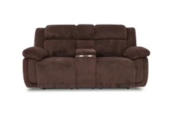 Mor Furniture Jayne Reclining Sofa W/ Drop Down Table & Console Loveseat In Charcoal