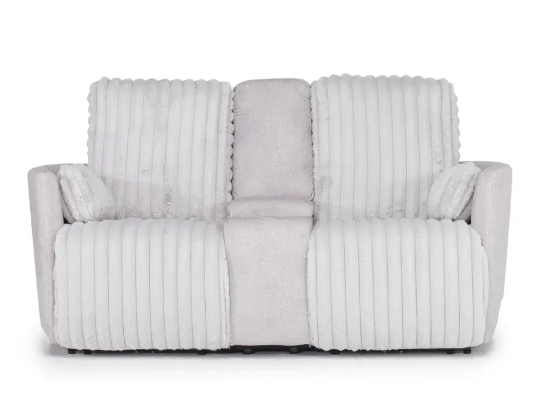Mor Furniture Jessica Reclining Sofa & Console Loveseat In Presley Fog/Charlotte Mist