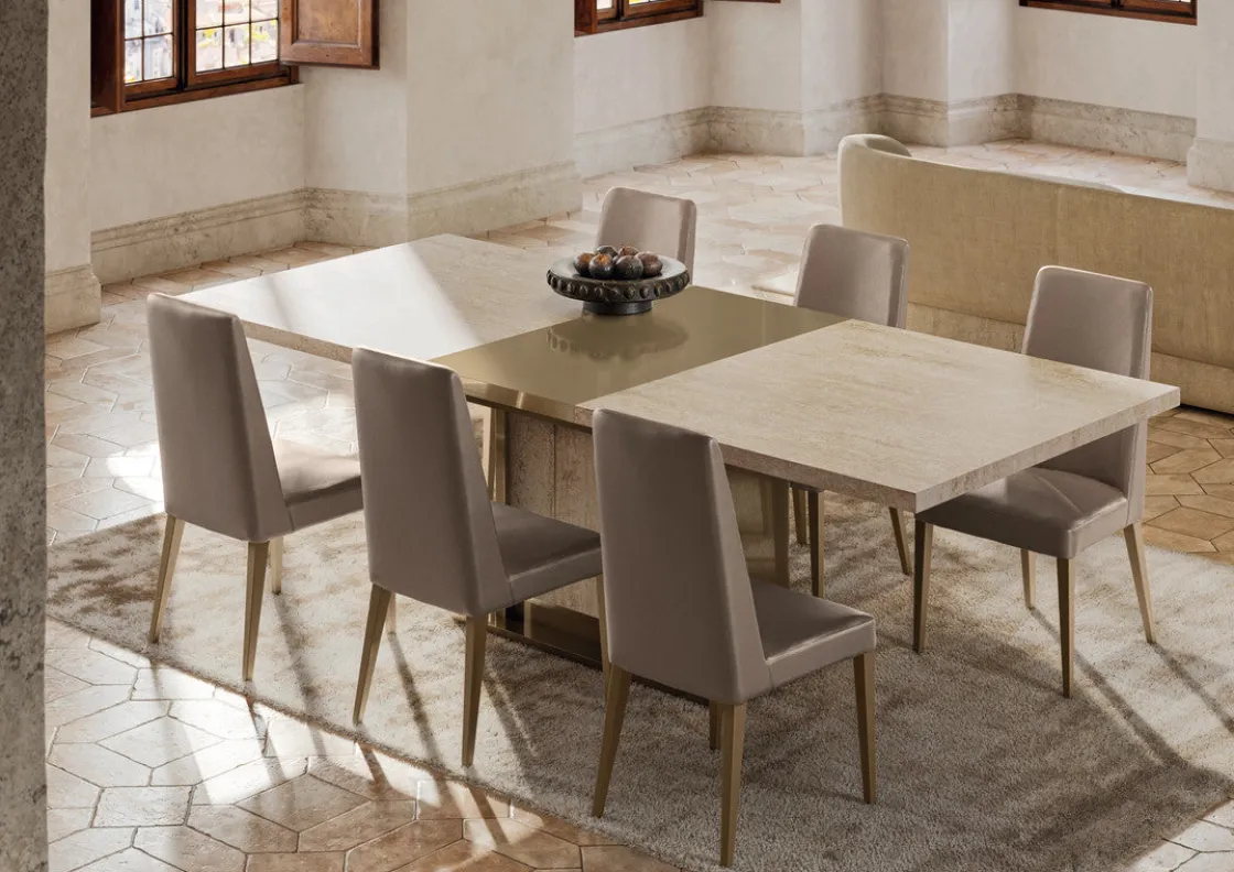Mor Furniture Jo 83" Dining Table In Gold/Travertino Eco Stone