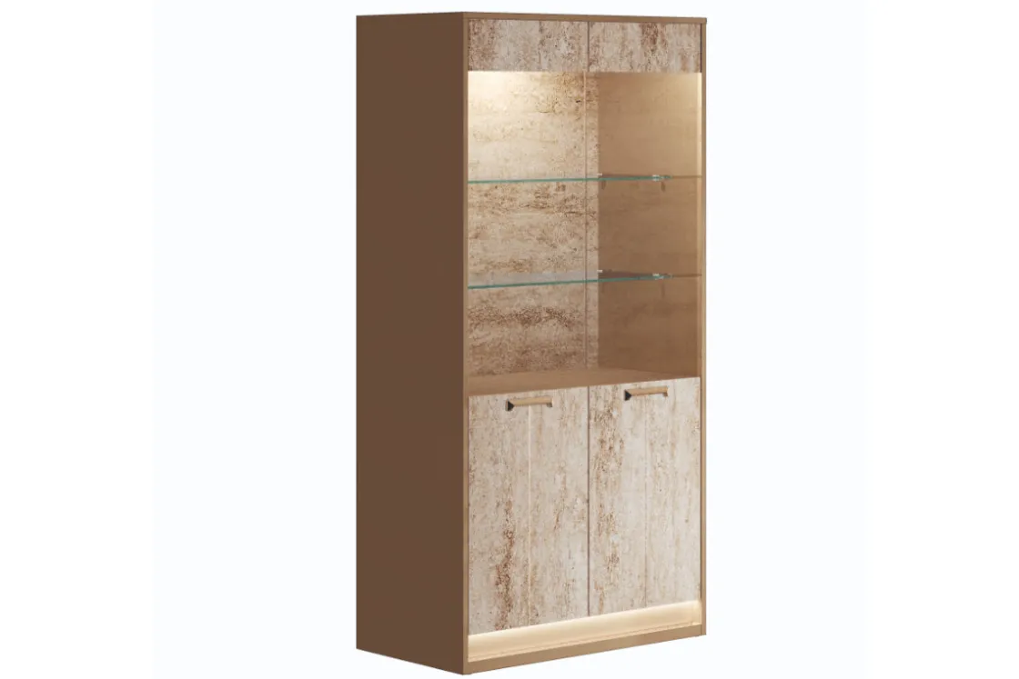 Mor Furniture Jo Curio Cabinet In Gold/Travertino Eco Stone