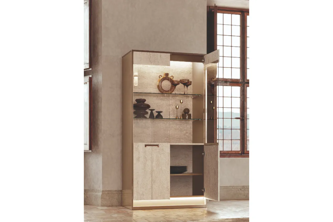 Mor Furniture Jo Curio Cabinet In Gold/Travertino Eco Stone