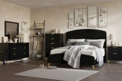 Mor Furniture Kailani Upholstered Panel Bed, Dresser, Mirror & Nightstand In Black, Queen