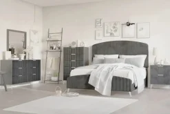 Mor Furniture Kailani Upholstered Panel Bed, Dresser, Mirror & Nightstand In Black, Queen