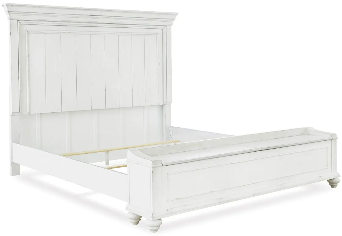 Mor Furniture Kanwyn Panel Bed W/ Storage, Dresser, Mirror & Nightstand In White Wash, Queen