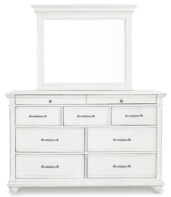 Mor Furniture Kanwyn Panel Bed W/ Storage, Dresser, Mirror & Nightstand In White Wash, Queen
