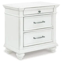 Mor Furniture Kanwyn Panel Bed W/ Storage, Dresser, Mirror & Nightstand In White Wash, Queen