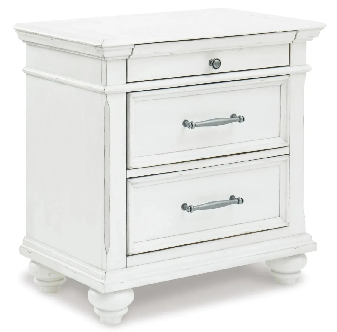 Mor Furniture Kanwyn Panel Bed W/ Storage, Dresser, Mirror & Nightstand In White Wash, Queen