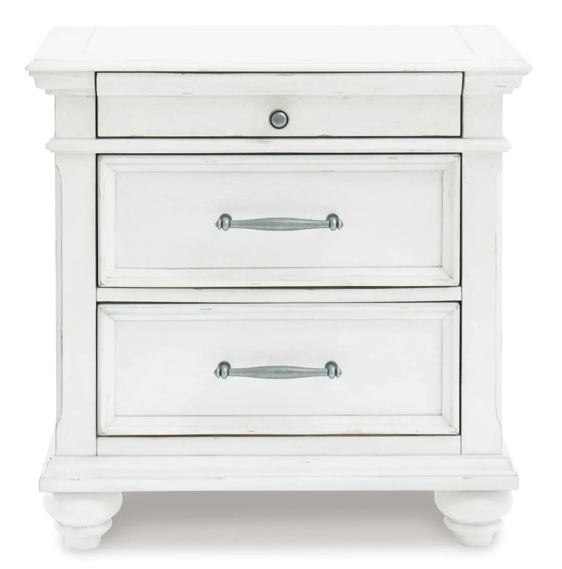 Mor Furniture Kanwyn Panel Bed W/ Storage, Dresser, Mirror & Nightstand In White Wash, Queen
