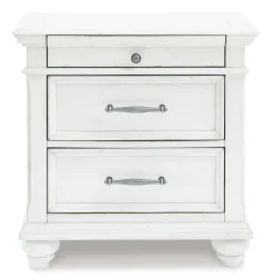 Mor Furniture Kanwyn Panel Bed W/ Storage, Dresser, Mirror & Nightstand In White Wash, Queen