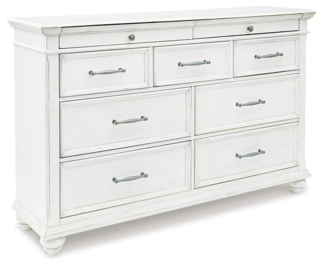 Mor Furniture Kanwyn Panel Bed W/ Storage, Dresser, Mirror & Nightstand In White Wash, Queen