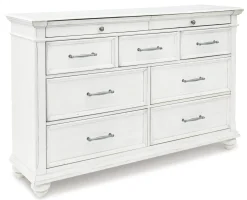 Mor Furniture Kanwyn Panel Bed W/ Storage, Dresser, Mirror & Nightstand In White Wash, Queen
