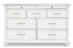 Mor Furniture Kanwyn Panel Bed W/ Storage, Dresser, Mirror & Nightstand In White Wash, Queen