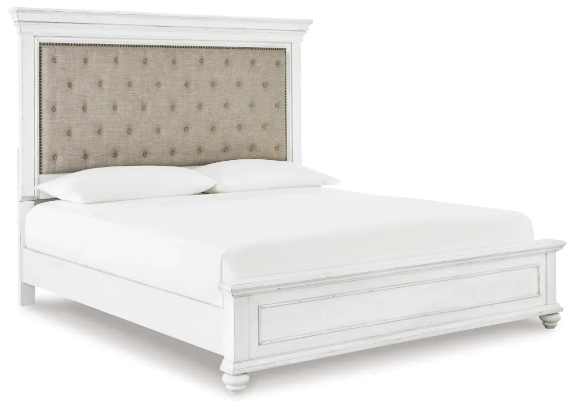 Mor Furniture Kanwyn Upholstered Panel Bed In White Wash, Queen