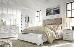 Mor Furniture Kanwyn Upholstered Panel Bed W/ Storage In White Wash, Queen