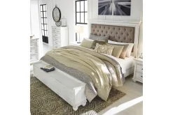 Mor Furniture Kanwyn Upholstered Panel Bed W/ Storage In White Wash, Queen