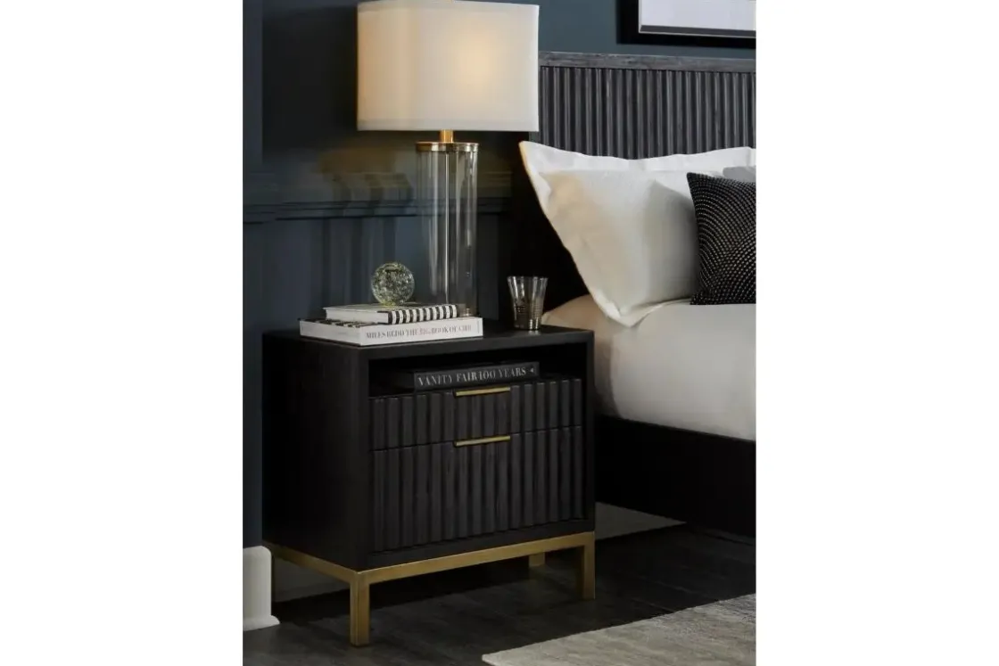 Mor Furniture Kentfield 2 Drawer Nightstand In Black Drifted Oak