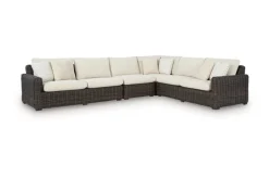 Mor Furniture Kimora Outdoor 4 Piece Sectional In Beige/Dark Brown