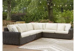 Mor Furniture Kimora Outdoor 4 Piece Sectional In Beige/Dark Brown