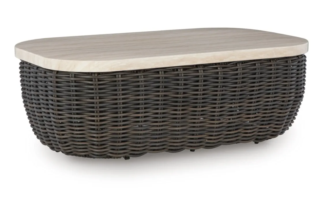 Mor Furniture Kimora Outdoor Coffee Table In Beige/Dark Brown