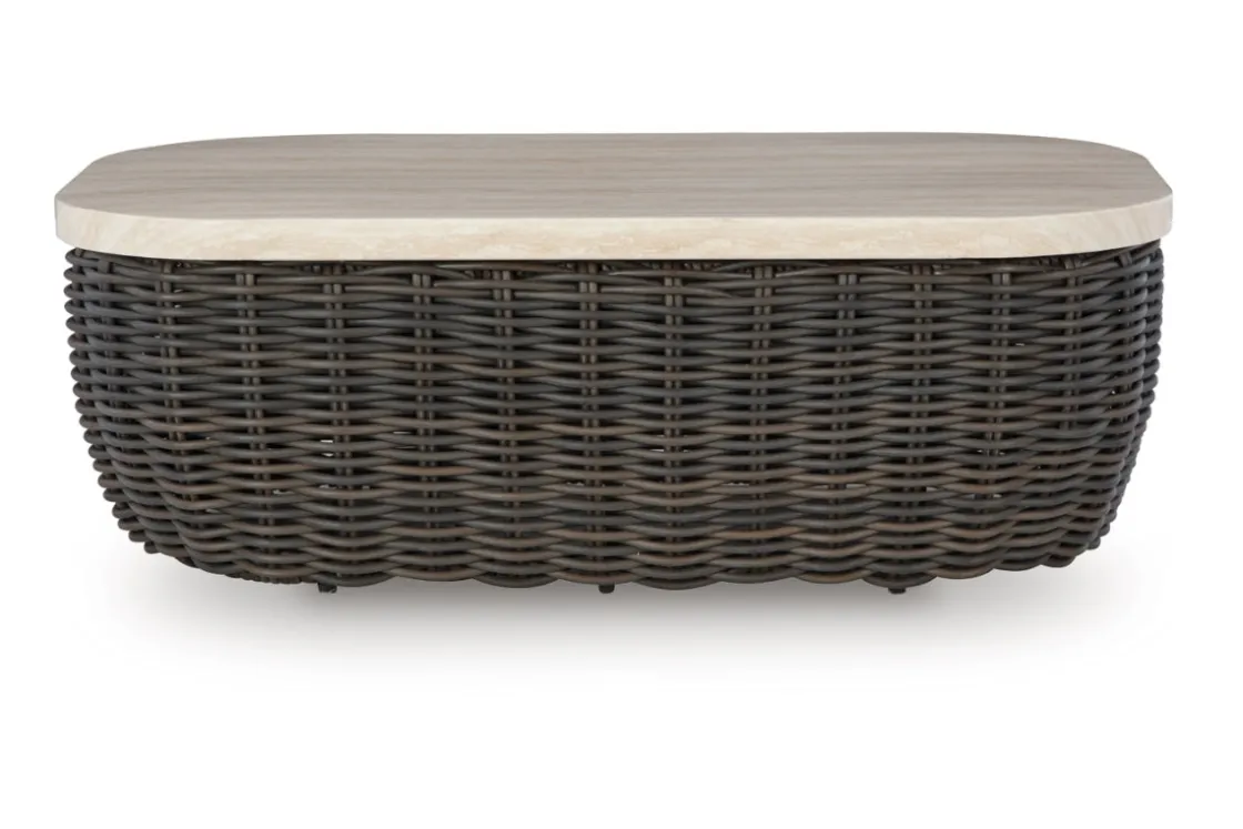 Mor Furniture Kimora Outdoor Coffee Table In Beige/Dark Brown