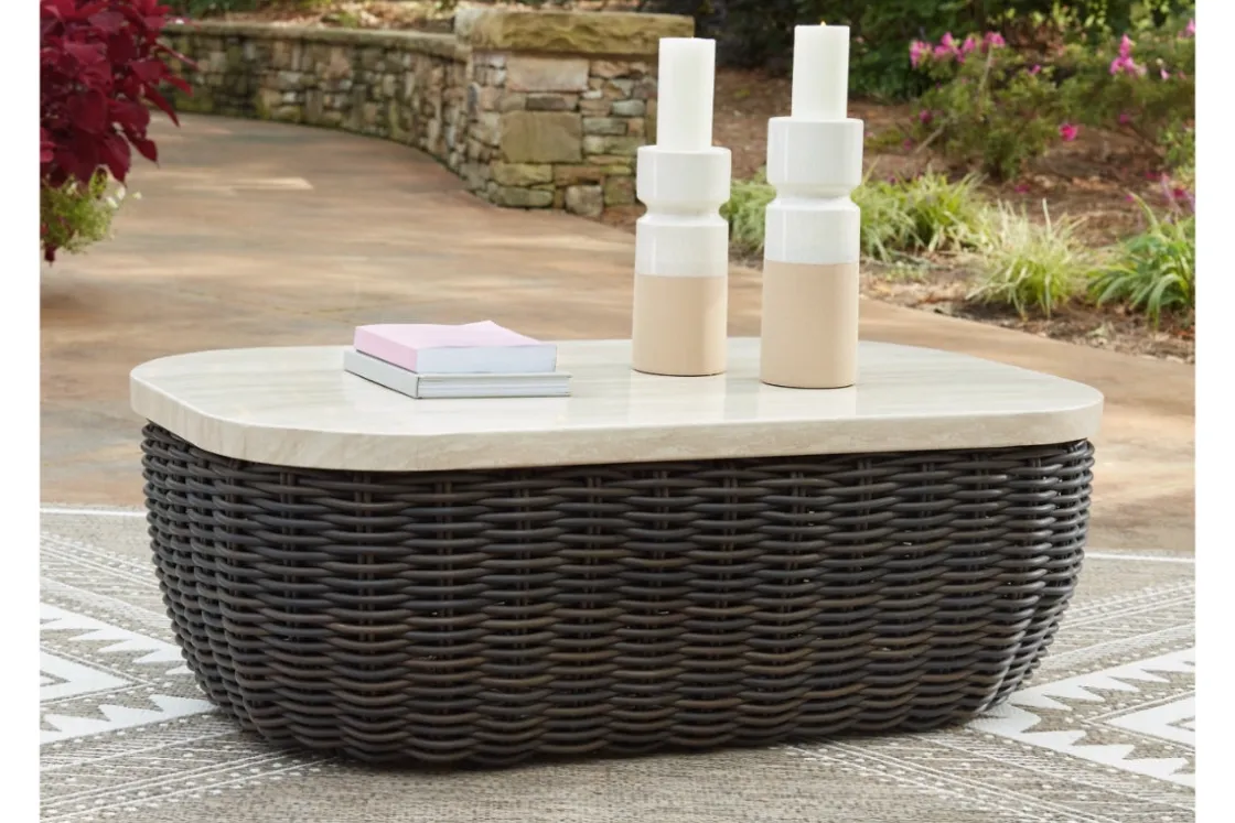 Mor Furniture Kimora Outdoor Coffee Table In Beige/Dark Brown