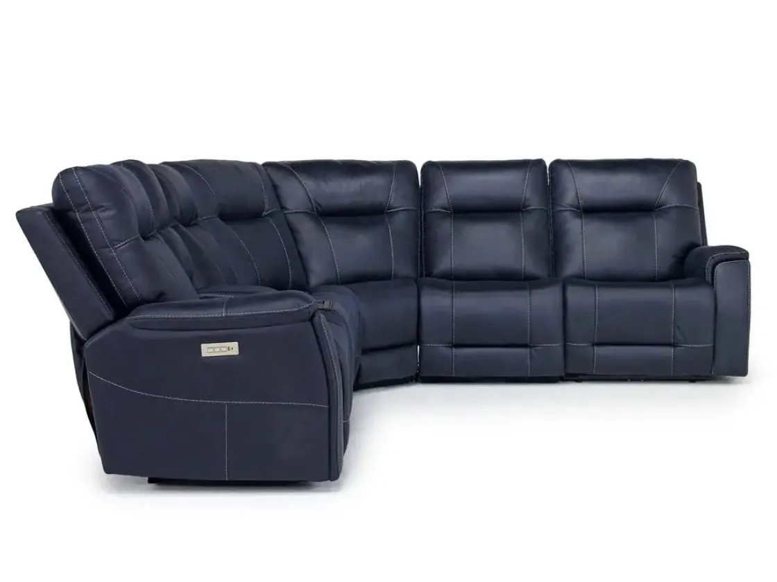 Mor Furniture Kingston 6 Piece 3 Power Sectional W/ 3 Power Armless Recliner In Canyon Ocean
