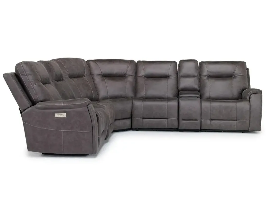Mor Furniture Kingston 6 Piece 3 Power Sectional W/ 3 Power Armless Recliner In Canyon Ocean