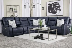 Mor Furniture Kingston 6 Piece 3 Power Sectional W/ 3 Power Armless Recliner In Canyon Ocean
