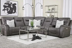 Mor Furniture Kingston 6 Piece 3 Power Sectional W/ 3 Power Armless Recliner In Canyon Ocean