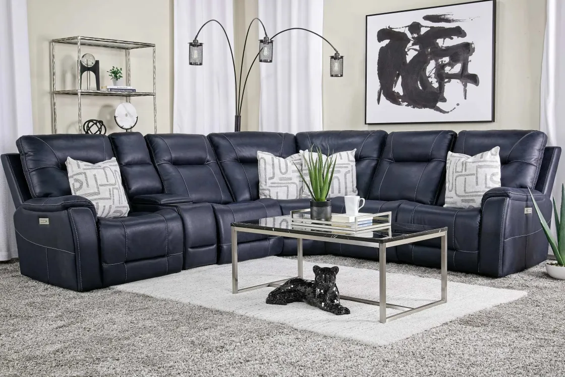 Mor Furniture Kingston 6 Piece 3 Power Sectional In Canyon Ocean