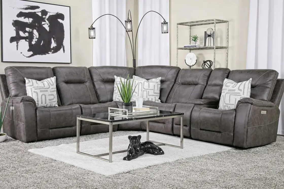 Mor Furniture Kingston 6 Piece 3 Power Sectional In Canyon Ocean