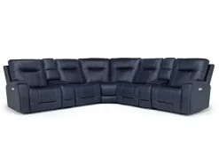 Mor Furniture Kingston 7 Piece Sectional W/ 3 Power Armless Recliner & Usb In Canyon Ocean