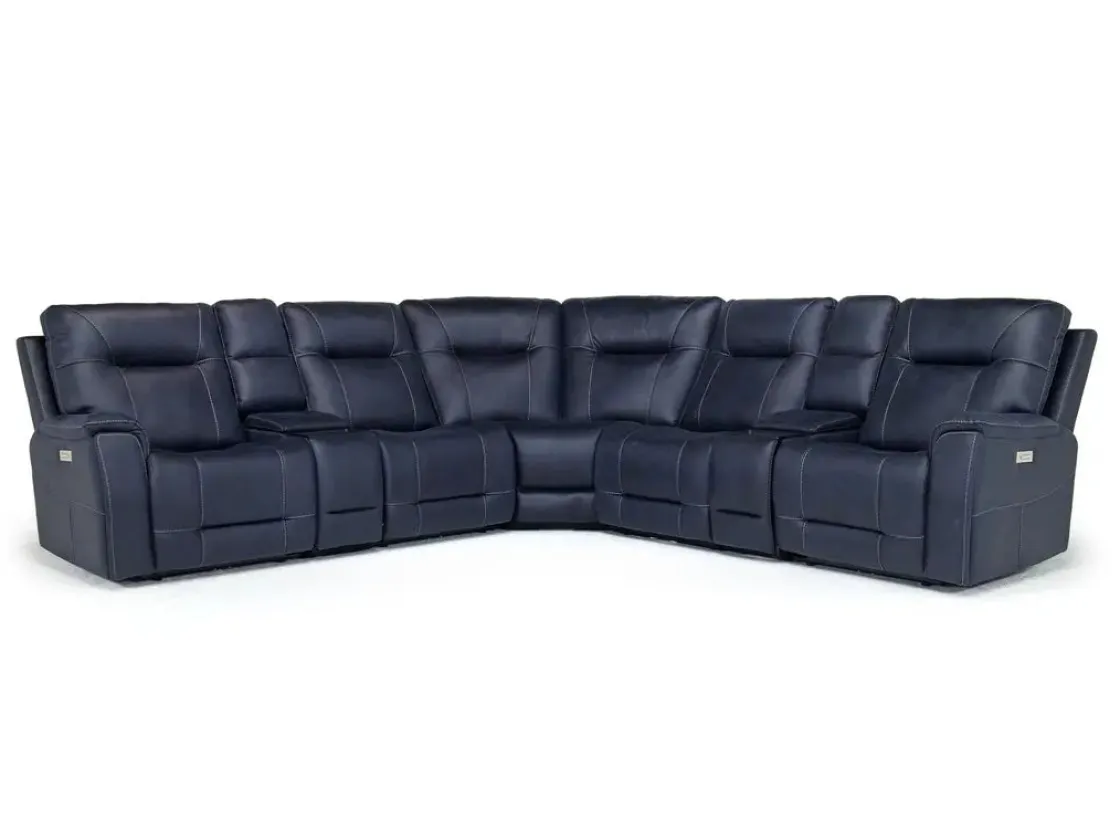 Mor Furniture Kingston 7 Piece Sectional W/ 3 Power Armless Recliner & Usb In Canyon Ocean