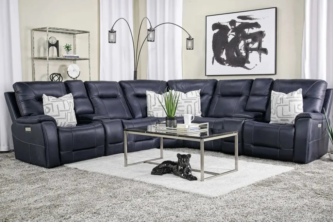 Mor Furniture Kingston 7 Piece Sectional W/ Usb In Canyon Ocean