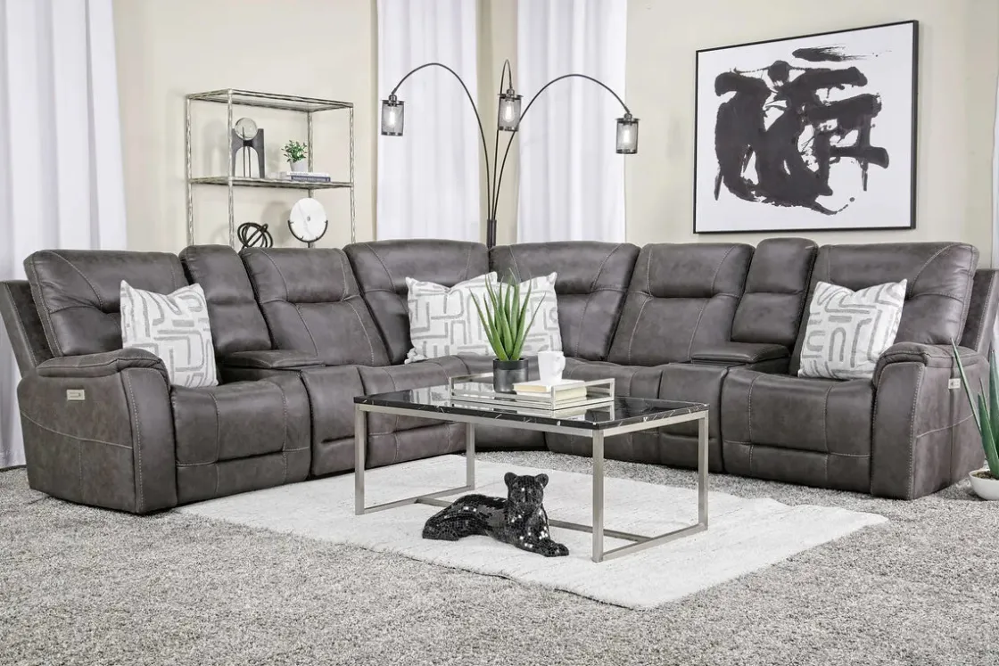 Mor Furniture Kingston 7 Piece Sectional W/ Usb In Canyon Ocean