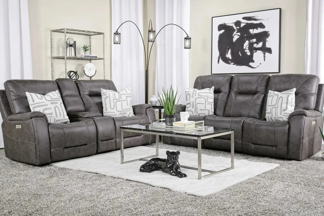 Mor Furniture Kingston 3 Power Console Loveseat In Ocean Blue